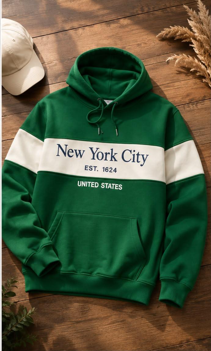 Green and white color-block hoodie