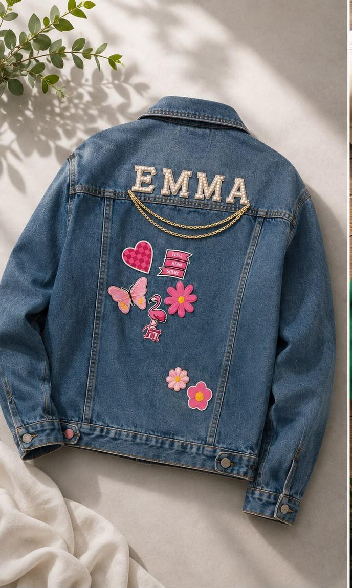 Denim jacket with decorative custom back detail