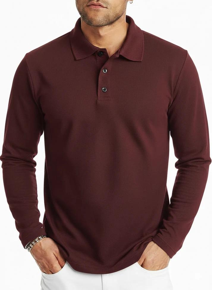 Burgundy long sleeve polo shirt