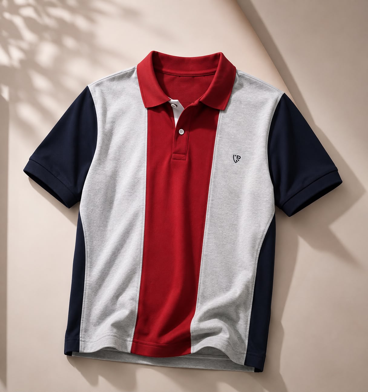 Red navy and white color-block polo shirt