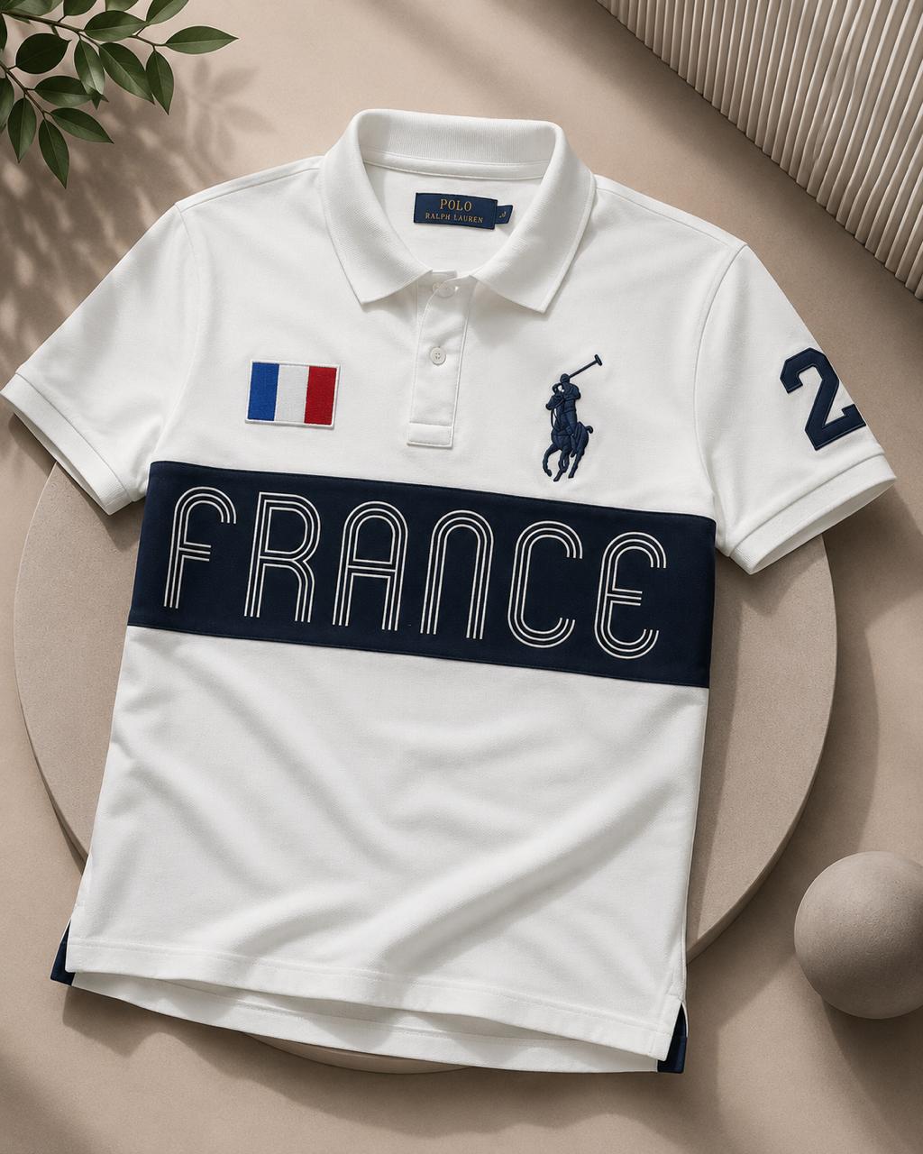 White and navy panel polo shirt