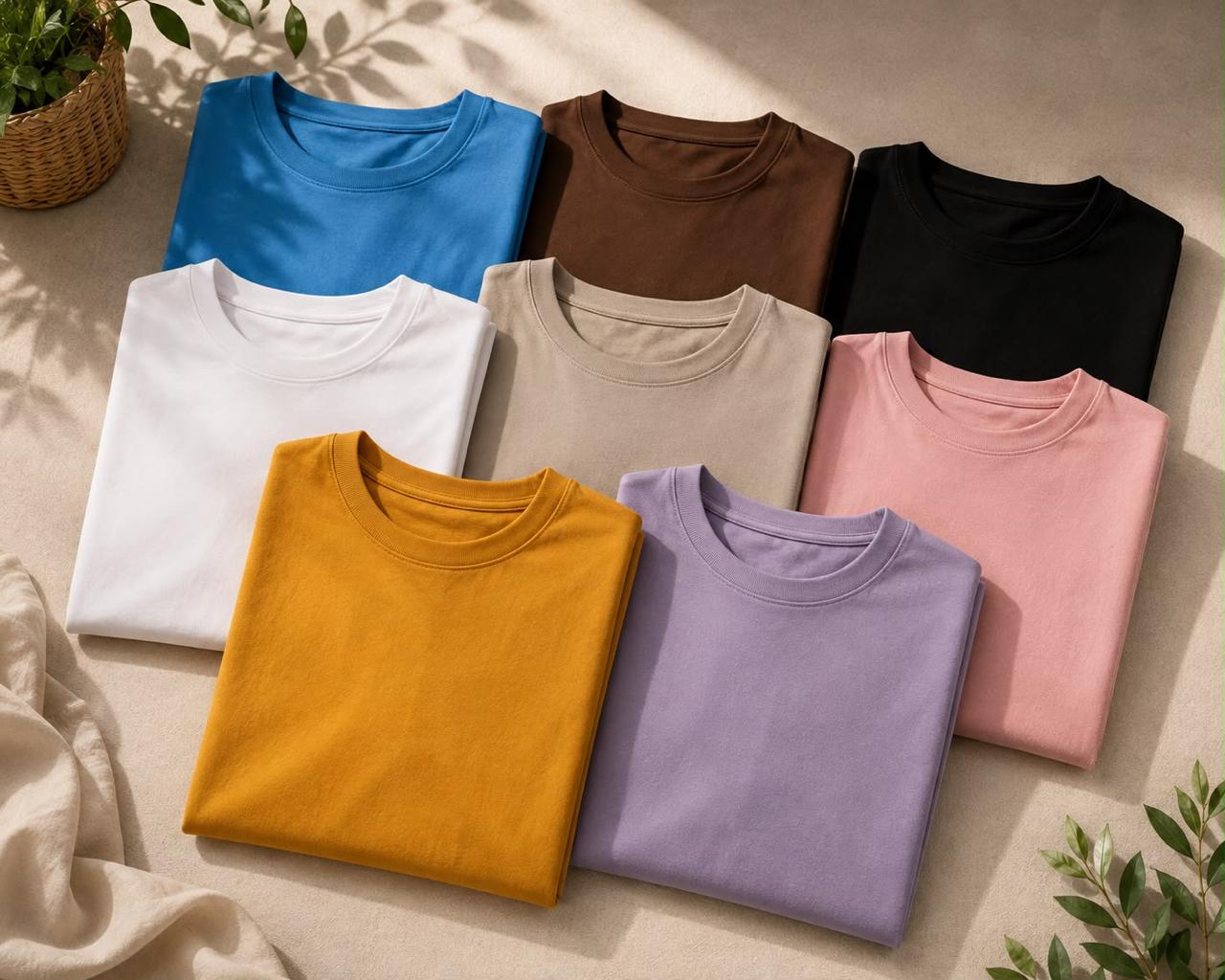 Folded premium T-shirts in multiple colors